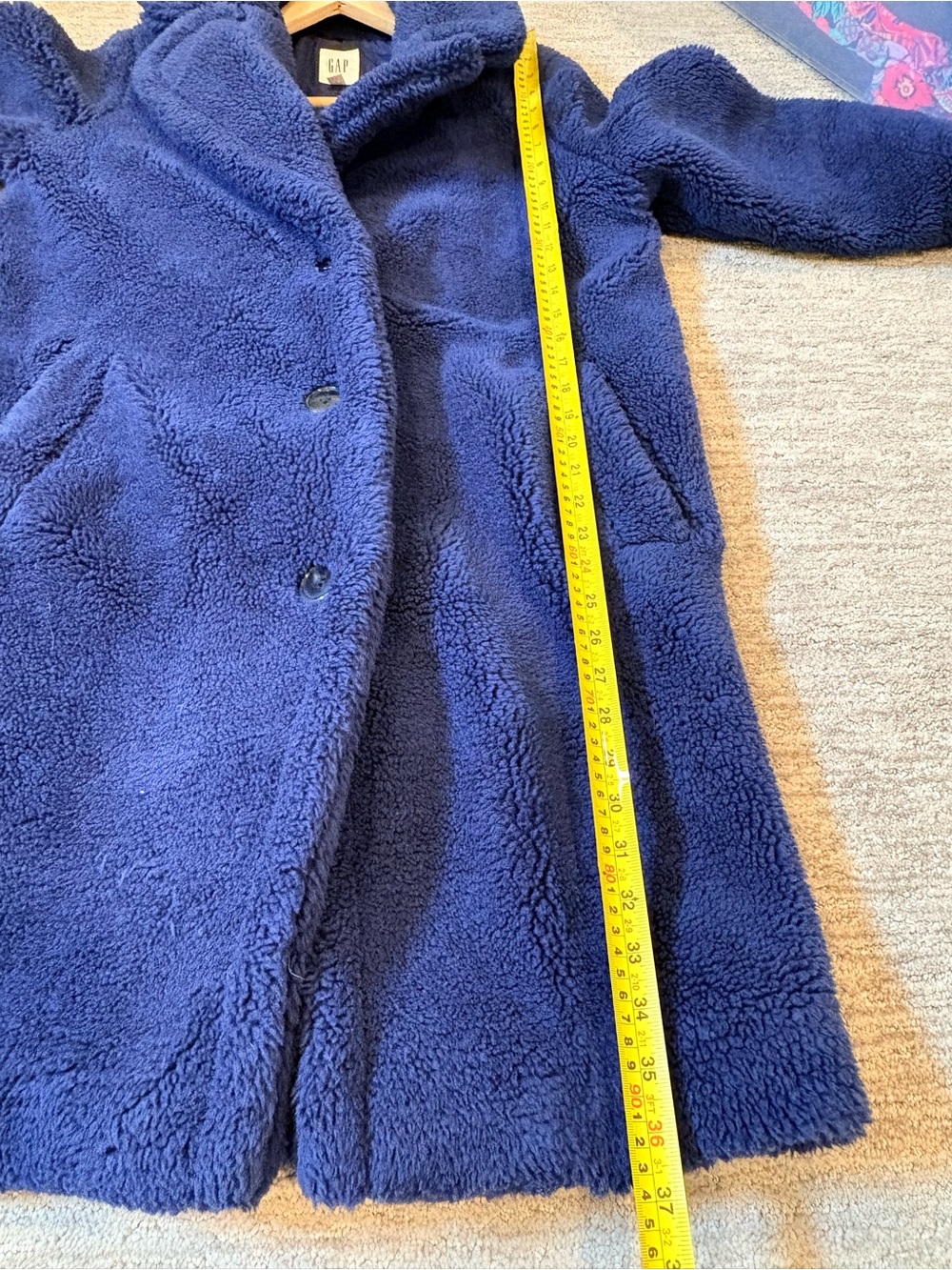GAP Navy Teddy Coat Women’s Medium | Oversized Sherpa Fleece Cozy Winter Coat - Picture 8 of 12